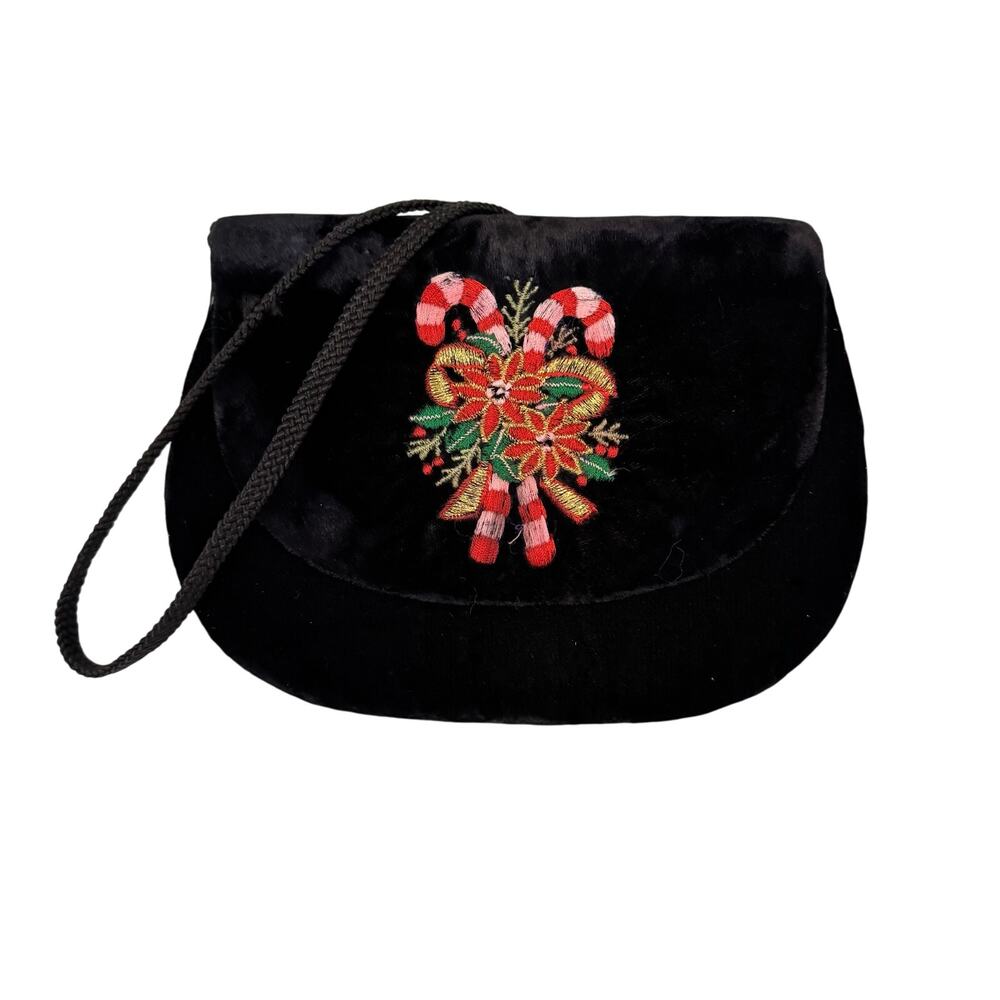 Magid Velvet Christmas Candy Cane Crossbody Bag S Black Festive Party Clutch NWT